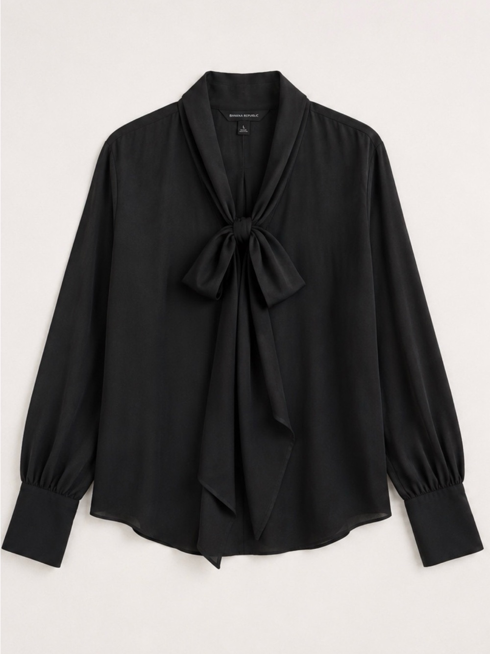 BNWT Banana Republic Black Scarf Tie Neck Blouse Large Sold Out Office Chic - Picture 8 of 11